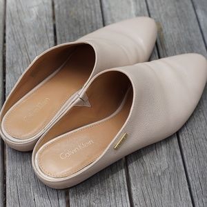 Calvin Klein Tan Leather Mules - Size 8